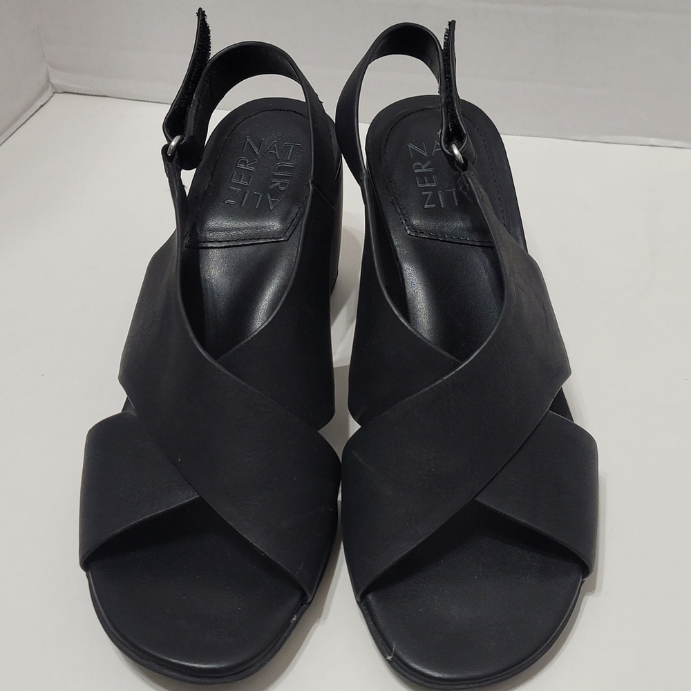 Naturalizer Black Leather Wedge Sandals